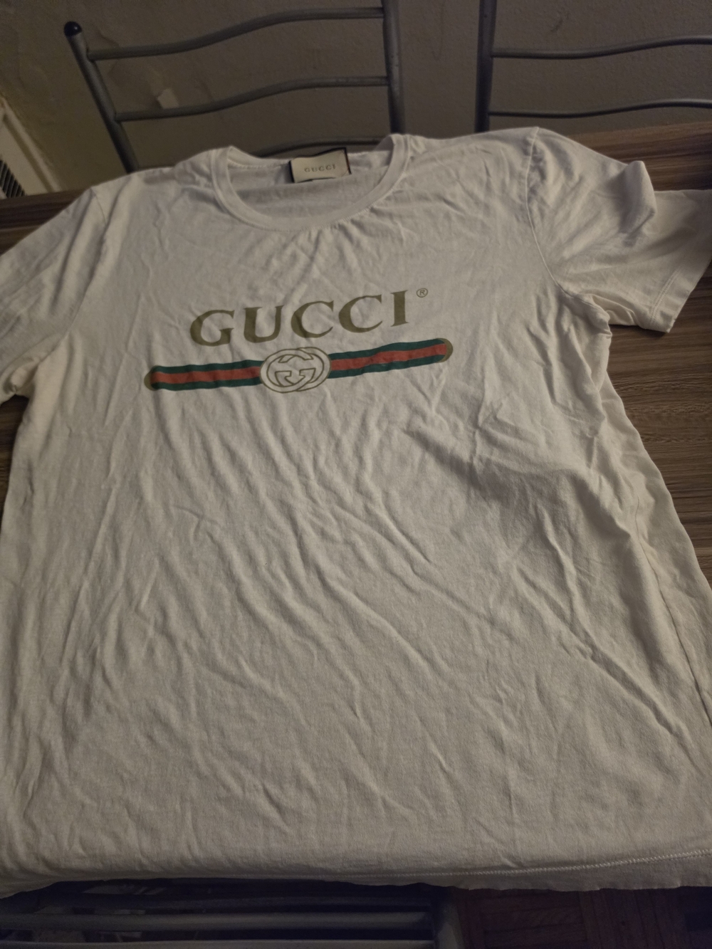 Gucci White Logo Tee with Red and Green Stripe
